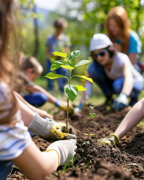 Grupo Comunitario Plantando Rboles En Un Parque Urbano Ni Os Y Adultos