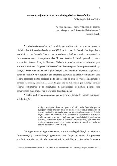 Pdf Aspectos Conjunturais E Estruturais Da Globaliza O Econ Mica