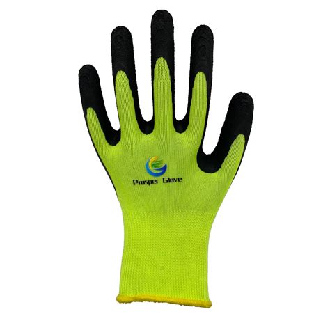 Hi Visibility Green Polyester Natural Rubber Latex Gloves Foam Latex