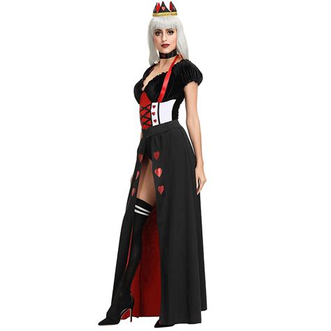 4pcs Deluxe Queen of Hearts Bodysuit and Long Gown Halloween Role Play ...