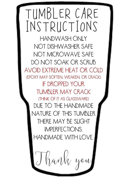 Free Printable Tumbler Care Instructions Web Ready To Print Tumbler Cup