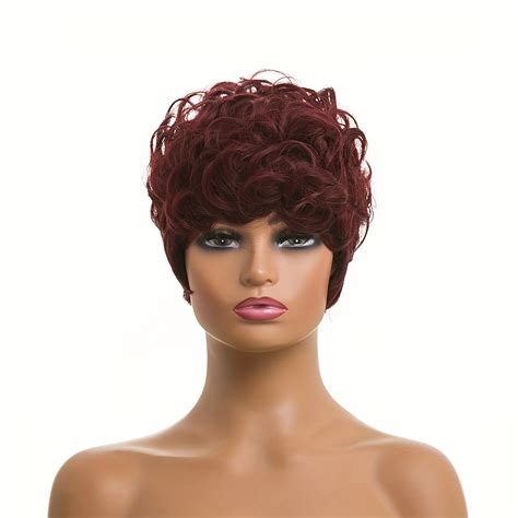 Human Hair Wig Pixie Cut Wig Short Wig Bangs Human Hair Temu Ireland