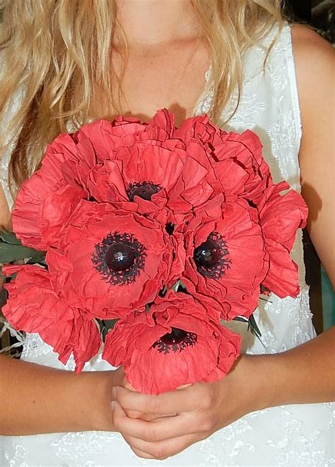 Paper Poppy Wedding Bouquet Red Poppies Wedding Poppies Etsy