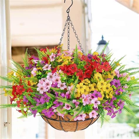 23 .6 in. H Mixed Color Artificial Hanging Plants Outdoors, Artificial ...