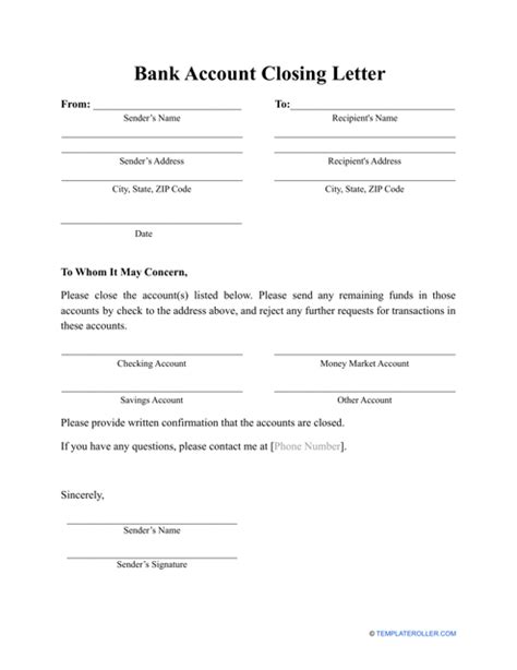 Bank Account Closing Letter Template Download Printable Pdf