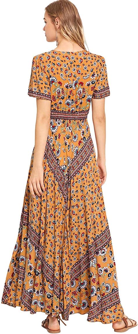 Milumia Women Button Up Floral Print Party Split Flowy Maxi Dress Brown Floral Small At Amazon