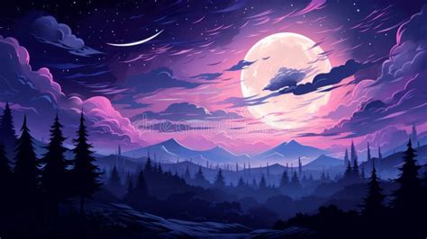 An Illustration of the Night Sky with a Full Moon Stock Illustration ...