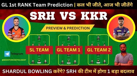 Srh Vs Kkr Dream Team Sunrisers Hyderabad Vs Kolkata Knight Riders