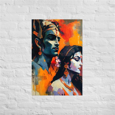 Rama & Sita Hindu Art Romantic Art Hindu Painting Romantic Painting Midcentury Modern Art ...