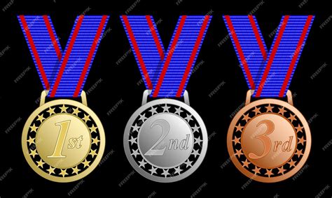 Реалистичная медаль за 1 2 3 место изолирована | Премиум векторы