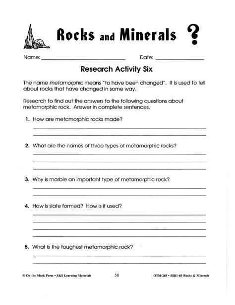 Researching Rocks And Minerals 14 Activities Grades 4 6 Worksheets Library