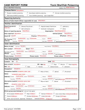 Fillable Online Surv Esr Cri CASE REPORT FORM Toxic Shellfish Poisoning