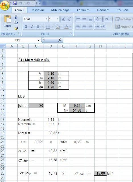 T L Charger Cette Feuille Excel De Calcul De Fondations Et Semelles