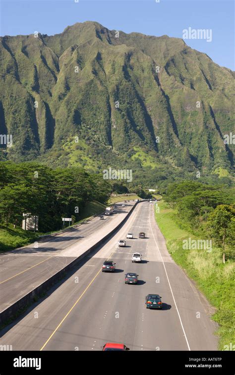 Interstate Highway H 3 Koolau Mountains Oahu Hawaii Stock Photo Alamy