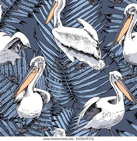 Seamless Wallpaper Pattern Pelican Water Birds Stock Vector Royalty