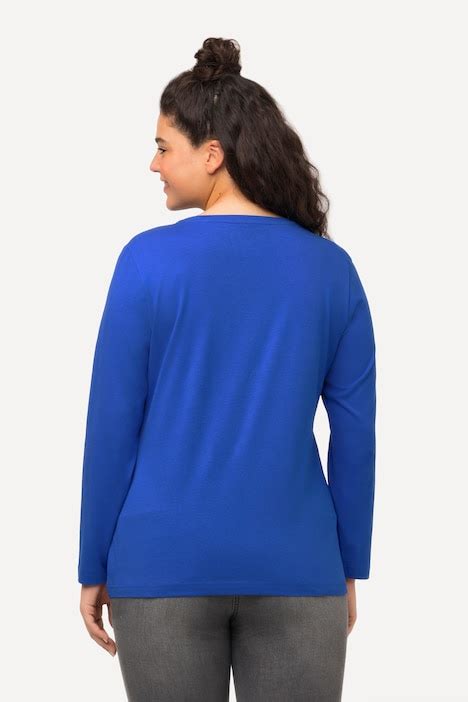 Basic Round Neck Long Sleeve Slim Fit Cotton Tee Royal Blue Ulla Popken