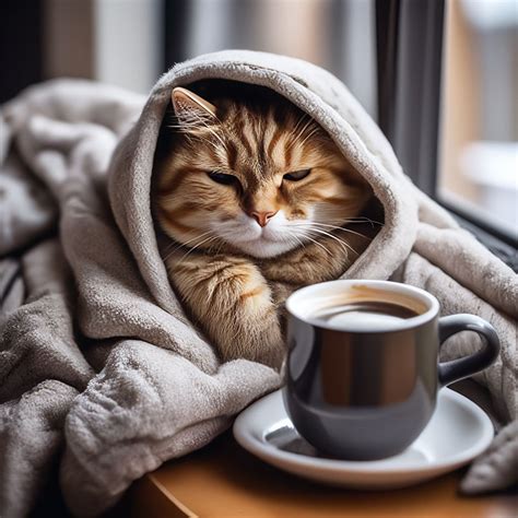 « ️ Недовольный кот,укутанный пледом …» — создано в Шедевруме