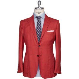 Kiton Red Blue Vicuna Peru Cashmere Silk Blazer Isuit