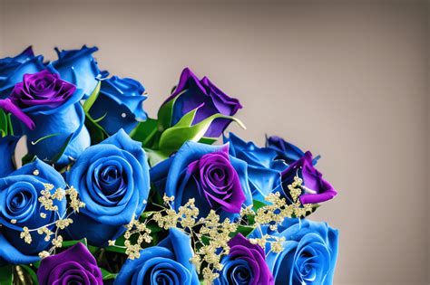 Beautiful Blue and Purple Roses Bouquet Digital Graphic · Creative Fabrica