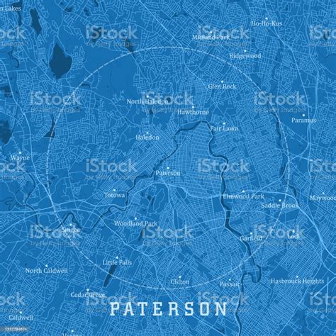 Paterson Nj City Vector Road Peta Teks Biru Ilustrasi Stok Unduh