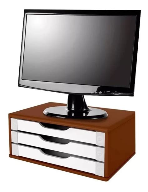 Panamericana Suporte Monitor 3 Gavetas Mdf Tabaco Branco Souza