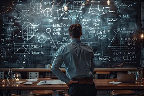 Mathematician Solving Complex Equations On A Chalkboard Premium AI