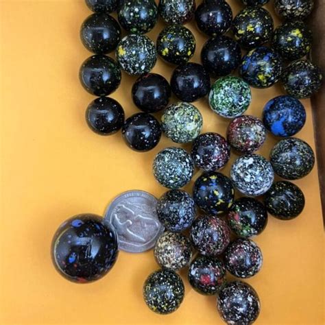 Other Lot Of Vintage Speckled Confetti Glass Marbles Black And