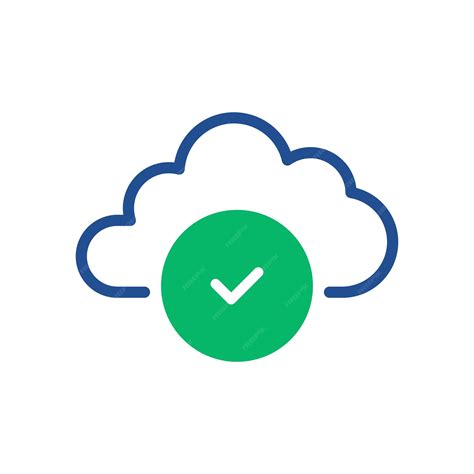 Premium Vector | Thin line blue cloud icon with green checkmark concept