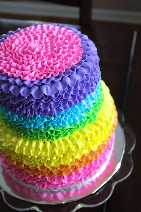 Rainbow Ruffle Cake All Buttercream 2 Tier Cake Rainbow Birthday Cake Colorful Cakes