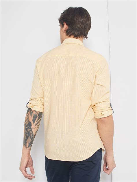 Camisa Slim De Lino Y Algod N Amarillo Kiabi