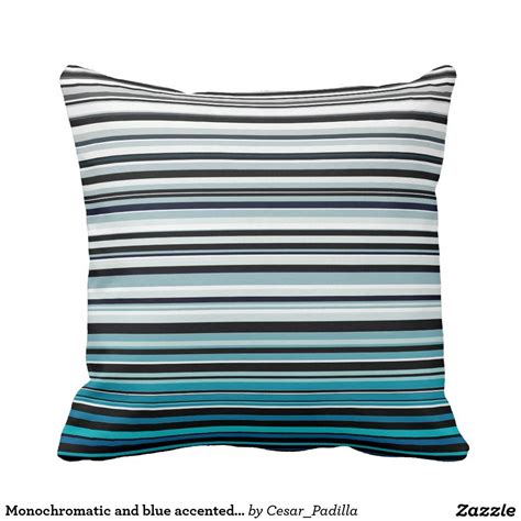 Monochromatic And Blue Accented Horizontal Lines Throw Pillow Throw Pillows Pillows