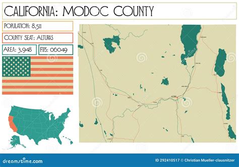 Map Of Modoc County In California State On White Background. Single ...