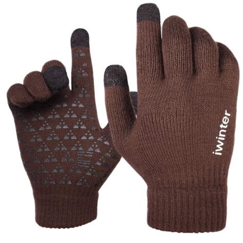 X Large Coffee Achiou Winter Knit Gloves Touchscreen Warm Thermal