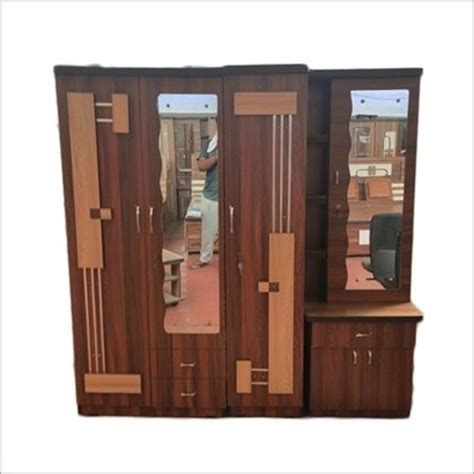 75x36x18 Inch Designer Wooden 3 Door Wardrobe With Drawer And Mirror At