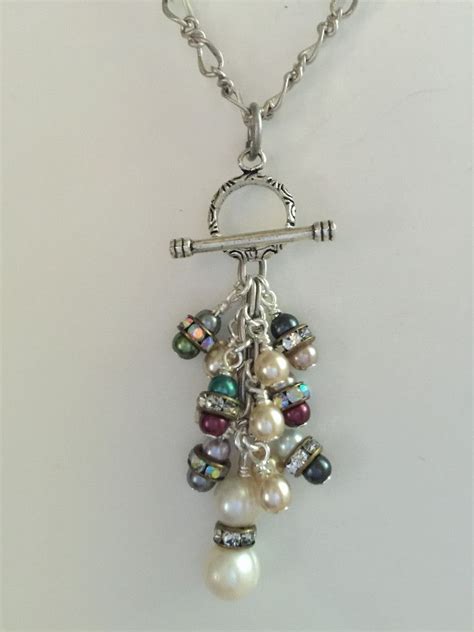 Fresh Water Pearl And Crystal Beaded Pendant Necklace 246 Beaded