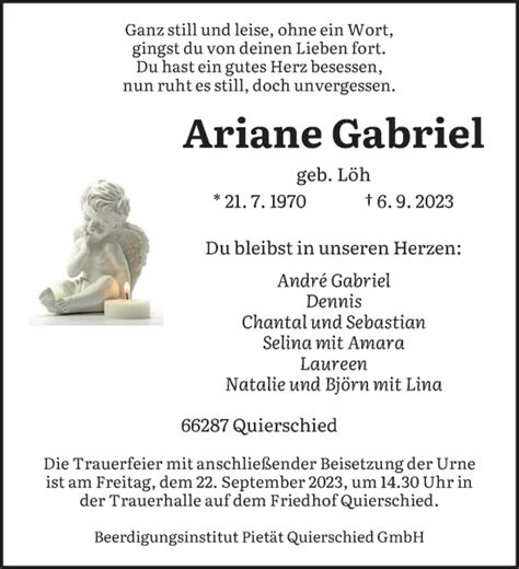 Traueranzeigen Von Ariane Gabriel Saarbruecker Zeitung Trauer De