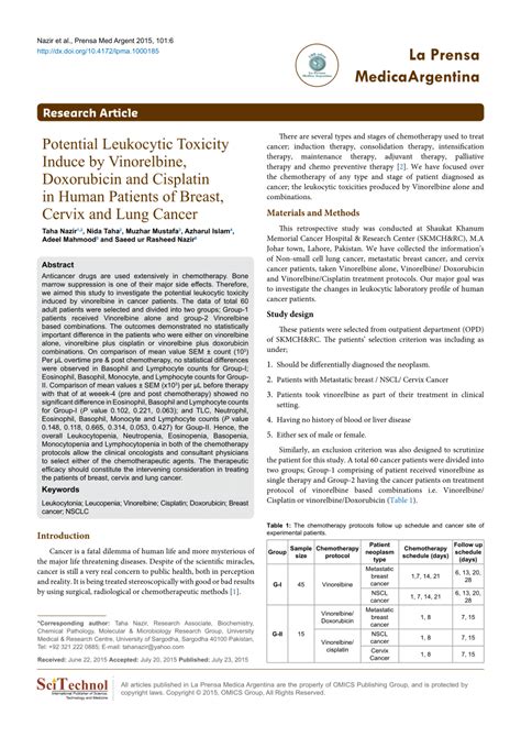 Pdf Potential Leukocytic Toxicity Induce By Vinorelbine Doxorubicin