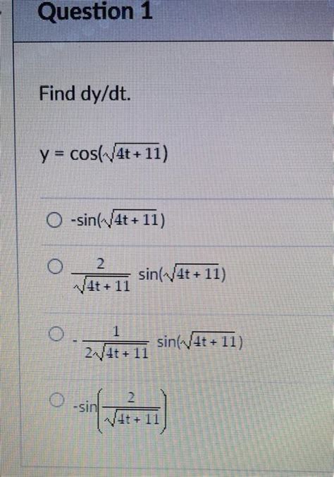 Solved Question Find Dy Dt Y Cos T Sin V T Chegg