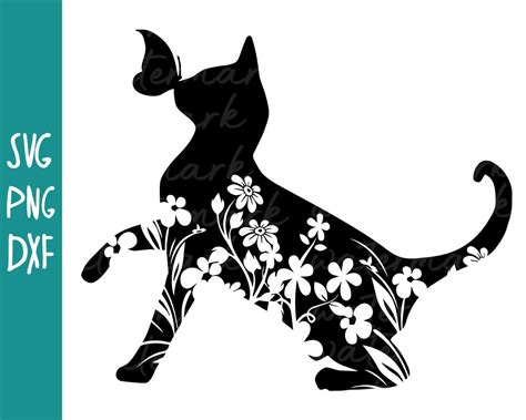 Floral Cat Svg Cat Svg Files For Silhouette Cameo Cat With Etsy