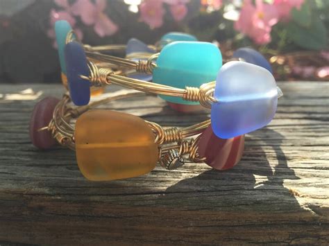 Sea Glass Bangle Bracelet Multiple Colors A Available Etsy