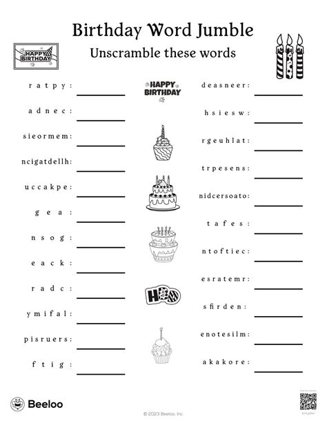 Birthday Themed Word Scrambles • Beeloo Printable Crafts And Activities