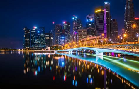 Wallpaper Landscape Bridge The City River Skyscraper Night Lights