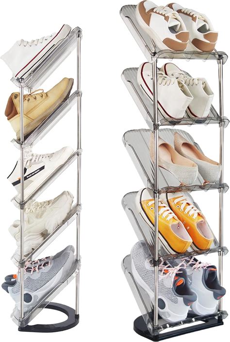 Sloping Narrow Shoe Rack 5 Tiers Free Standing Vertical Shoes Racks