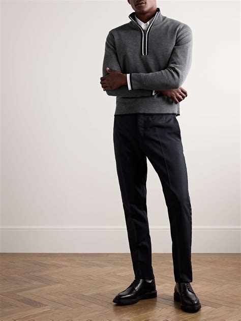 Thom Browne Slim Fit Virgin Wool Half Zip Sweater For Men Mr Porter