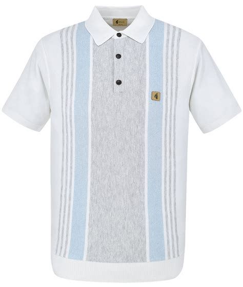 Gabicci Vintage White Searle Stripe Polo Shirt Modfellas Clothing