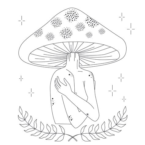 Magic girl with mushroom head. Psychedelic hallucination. 70s hippie tattoo art. 9853843 Vector ...