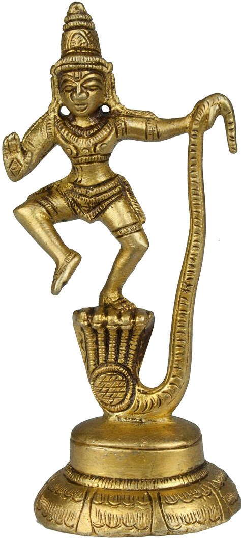 4" Kaliya Vijaya Leela of Shri Krishna | Handmade Brass Idols | Made in India | Exotic India Art