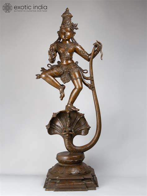 48 Large Superfine Lord Krishna Dancing On Kaliya Naag Bronze Statue Exotic India Art