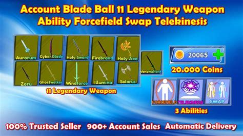 Blade Ball Account 11 Legendary Weapon Ability Forcefield Swap