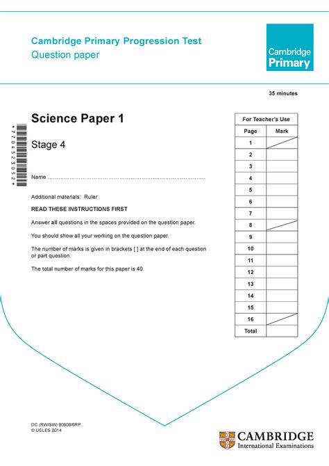 Progression Test Stage 4 Science 2014 P1 Question 7704523052 DC RW